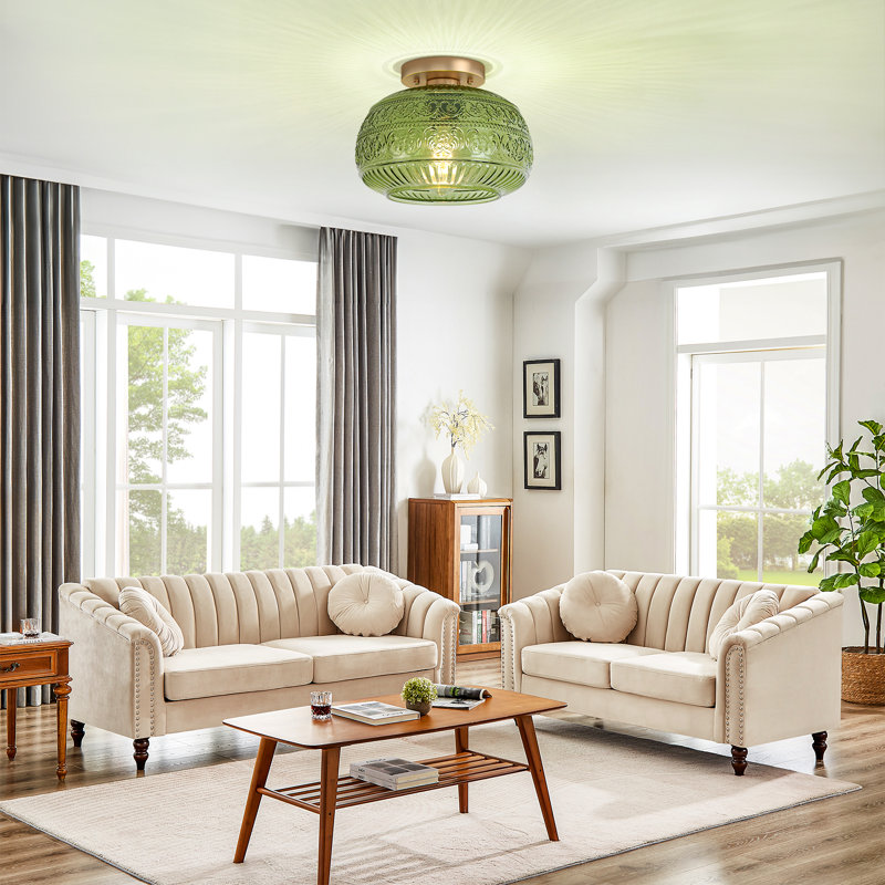 Keiari Glass Semi Flush Mount, Green