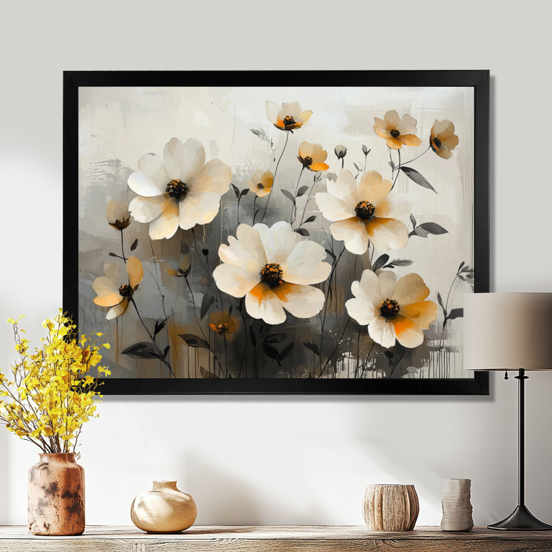 Jabri Golden Zinnias, H 30 po x l 40 po, Reproduction encadrée d'une seule photo, Noir, noir, noir, noir