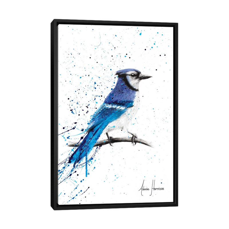 «Blue Jay Sunday» par Ashvin Harrison - reproduction imprimée, Toile avec cadre noir, H 48 po x l 32 po x P 1,5 po, Aucun mat