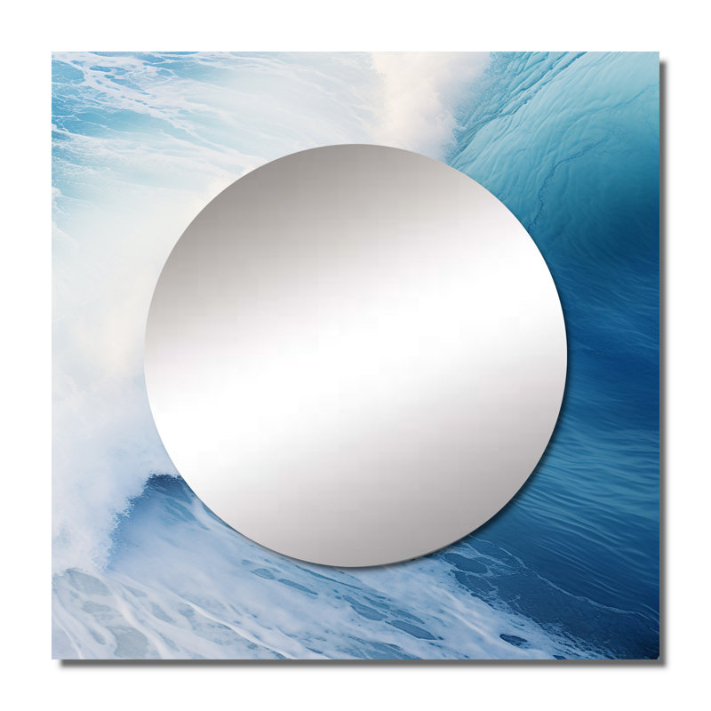 Jaonna - art mural miroir carré bleu Wave, 29 po x 29 po