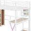 Lit mezzanine en métal avec poste de travail intégré, garde-robe, escalier de rangement et DEL-935451145
