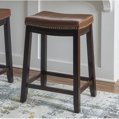 Bartonville Counter & Bar Solid Wood Backless Stool with Upholstered Seat