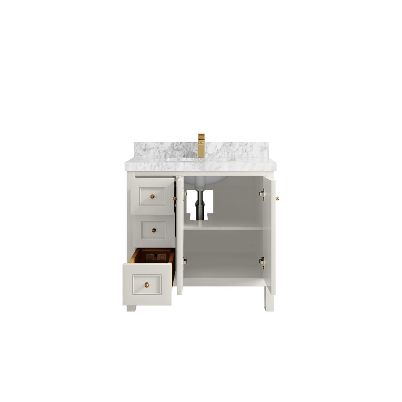 Nashville X P 22 po Meuble-lavabo central en albâtre, Albâtre / or brossé, Marbre de Carrare