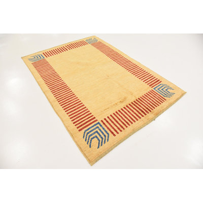 Tapis en laine jaune/rouge 4 pi 5 po x 6 pi 4 po one-of-kind main-noué la new age Nash