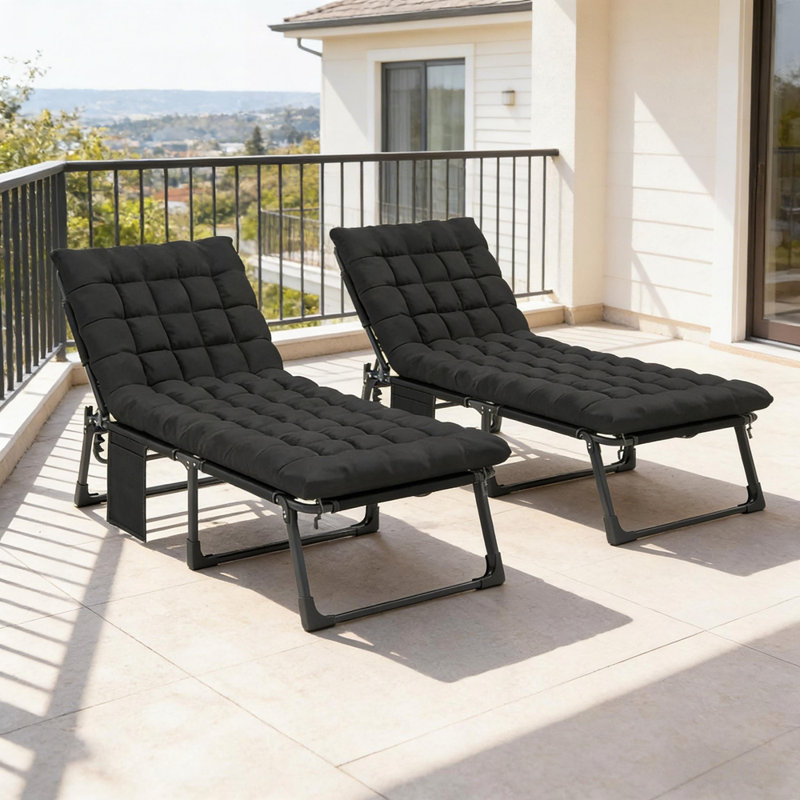 Cozy Recliner Chair,Outdoor Lounge Chair, Black, 2