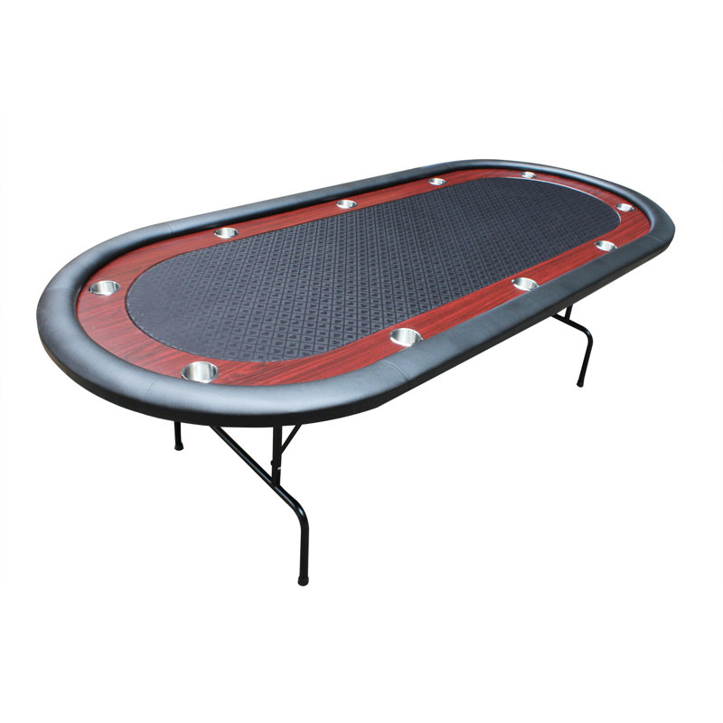 INO Design 96" Light Series Poker Table With Wooden Texture Racetrack Felt Foldable Legs, Black