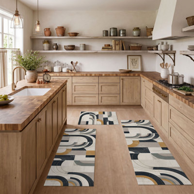 Geometric Arcs Non-Slip Washable Kitchen Mats
