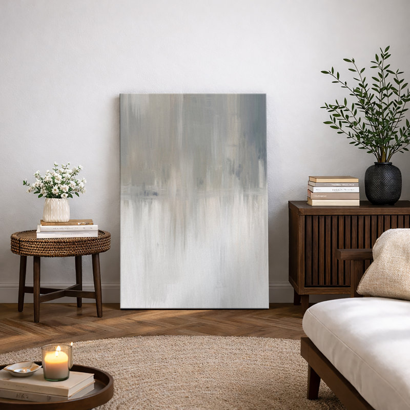Minimal Landscape "Grunge White Beige Gray Industrial Contemporary Artwork, Calm Minimalist Abstract Modern Wall Pictures, Large Framed Canvas Giclee Print Wall Art"
