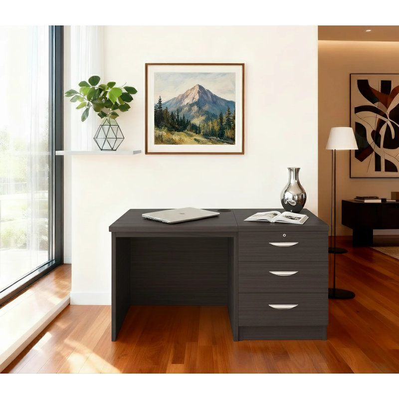 Walshaw Solid Wood Base Computer Desk, Black Havana