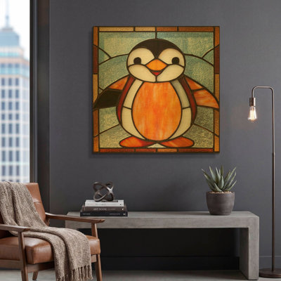 Aurum Wall Art, «Vitrail bébé pingouin» par Rich Monet, art mural en métal doré, 36 po x 36 po