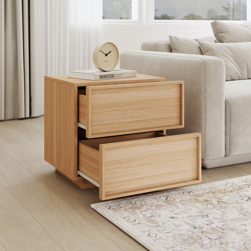 Table de chevet en bois 18,9 po avec 2 tiroirs (ensemble de 2), Chêne naturel