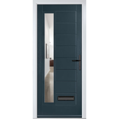 Crystal GRP Front door Monza Right Slate Grey 920mm x 2090mm Open in Right hand Clear Glass