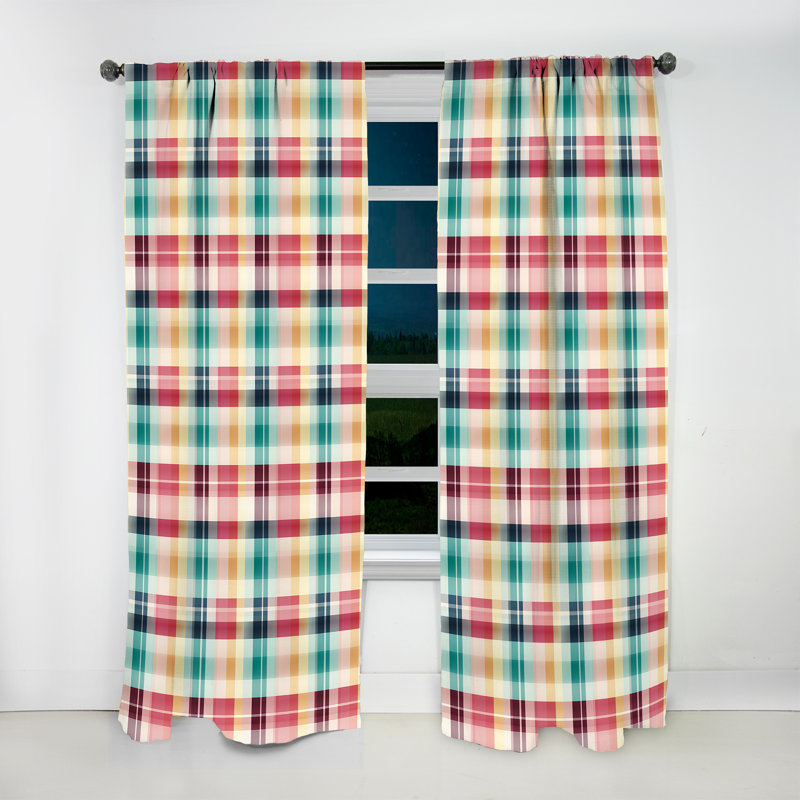 Motif à carreaux rétro bleu et rose I - Rideau rétro - Velours obscurcissant - 1 panneau, L 52 po x L 84 po