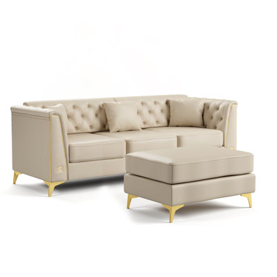 Canapé modulaire Chesterfield avec similicuir capitonné à boutons et repose-pieds
