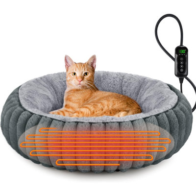 Lits chauffants pour chats et petits chiens, lit chauffant pour animal de compagnie de 20 po avec minuterie et température réglable, amovible et imperméable pour chat d'intérieur