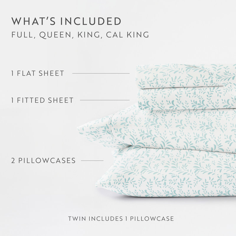 Simply Soft™ Pattern Microfiber Sheet Set, Full, Light Blue Burst of Vines 