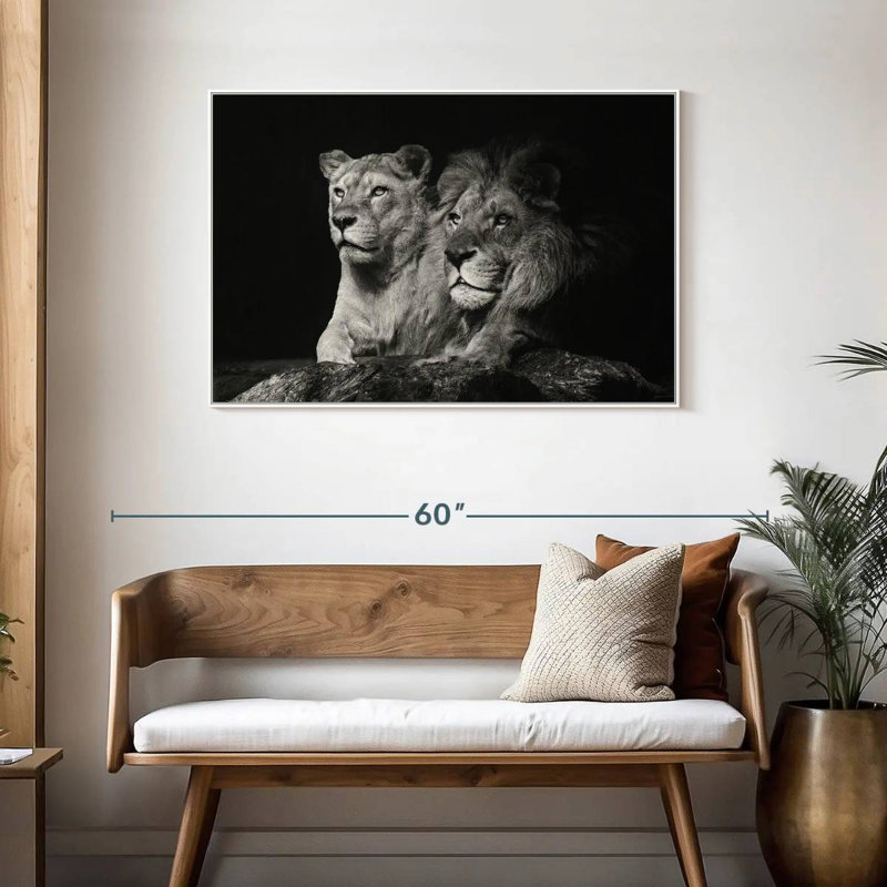 Lion et compagnons de lionne, Cadre flottant blanc, 43 po x 29 po