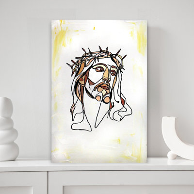 Jesus Abstract Line Art Portrait Of Jesus Christ Wearing A Crown Of Thorns by Rafal Kulik - Wrapped Canvas Print