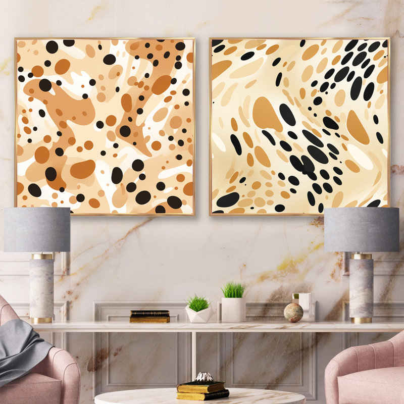Beige sphinx III - ensemble de 2 collages carrés abstraits, Cadre flottant doré, H 16 po x l 33 po