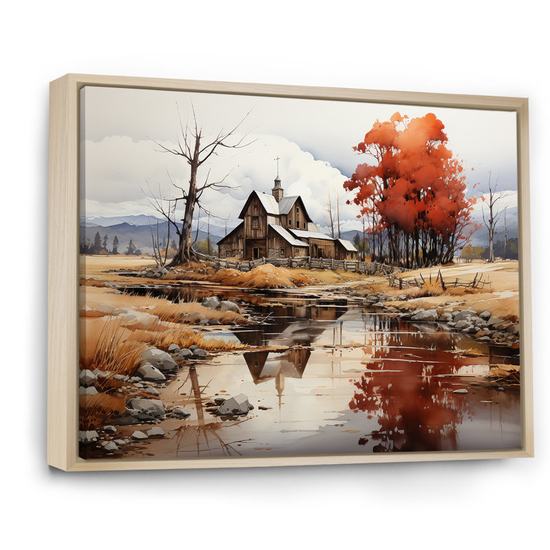 Paysage paisible de basse-cour II, Cadre naturel flottant, H 24 po x l 32 po x P 1 po