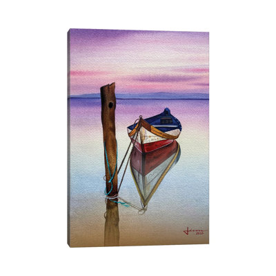 Red Sunset Boat by Liam Kumawat - Wrapped Canvas Painting