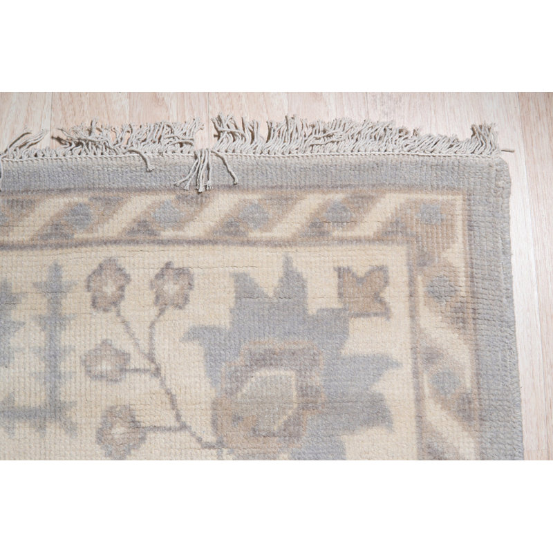 Gray Hand-Knotted Wool Subtle Textured Grid Geometric Modern Contemporary Carpet Rug, 8' x 10'