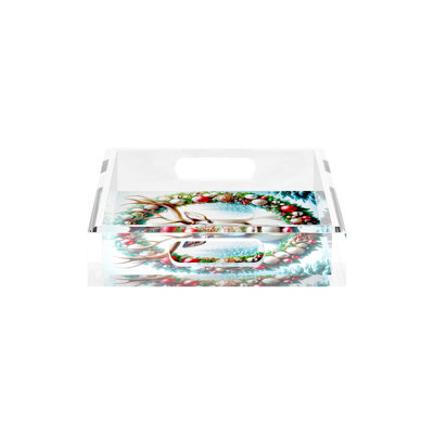 Claus Reindeer Acrylic Rectangle Decorative Tray