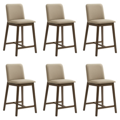 Wicklund Upholstered Wood Counter Height Barstool In Night Wenge Finish With Muted Khaki Seat - Set Of 6