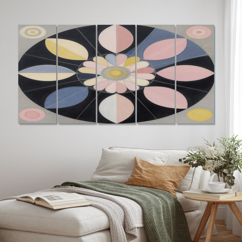 Universal Harmony Blossoming In Retro Pastel I - Décoration murale spirales abstraites - 5 panneaux égaux