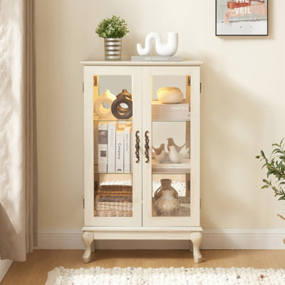 Vitrine 2 portes avec verre trempé, dossier en miroir, tablettes réglables et éclairage DEL pour un affichage élégant