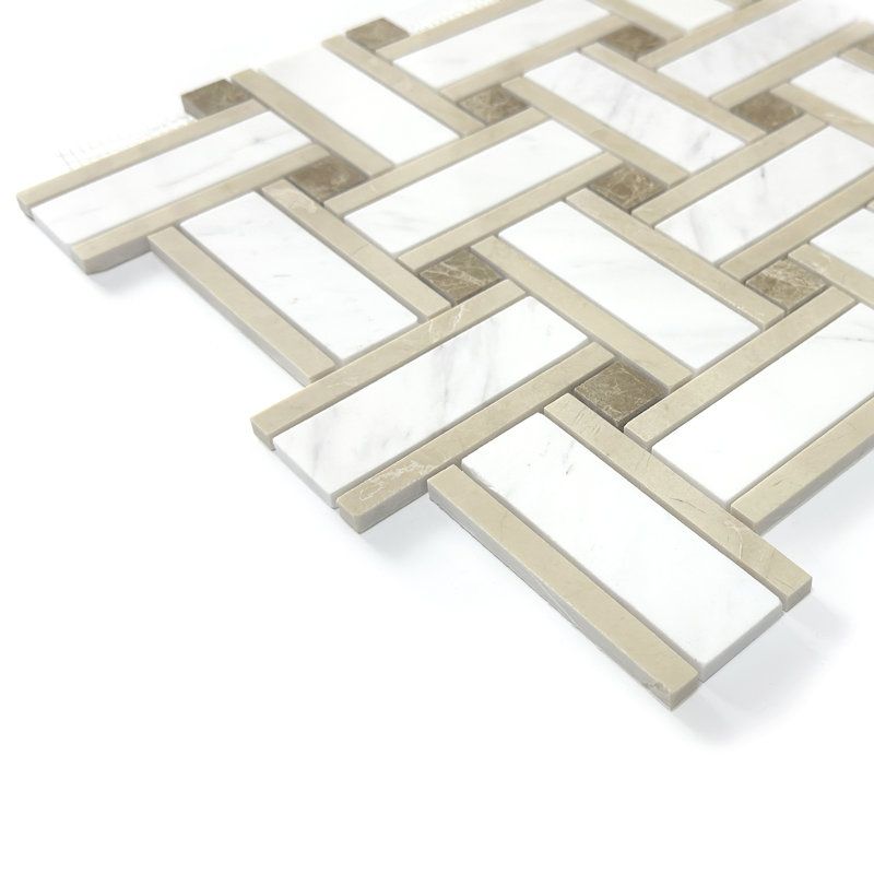 Emperador Light and Royal Batticino Basketweave Polished Marble Mosaic Wall & Floor Tile