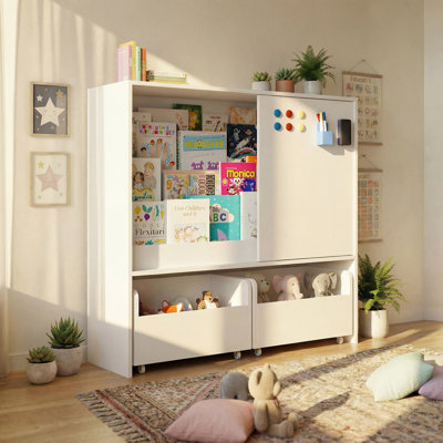 3-In-1 Kids Bookcase With Sliding Door & Rolling Toy Bins by Latitude Run