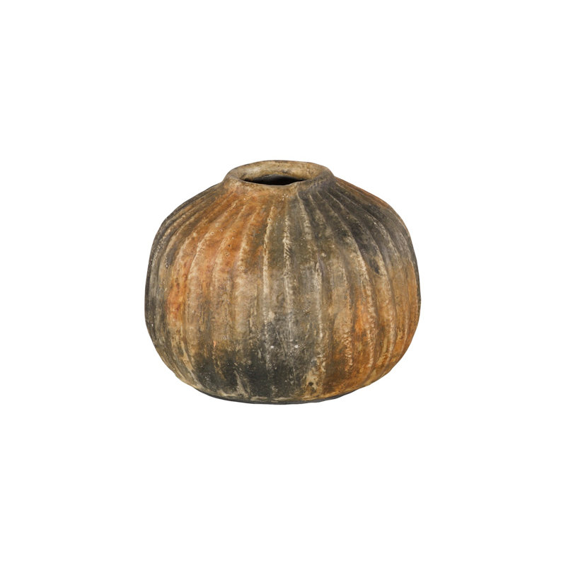 Raw Umber Vase, Ribbed