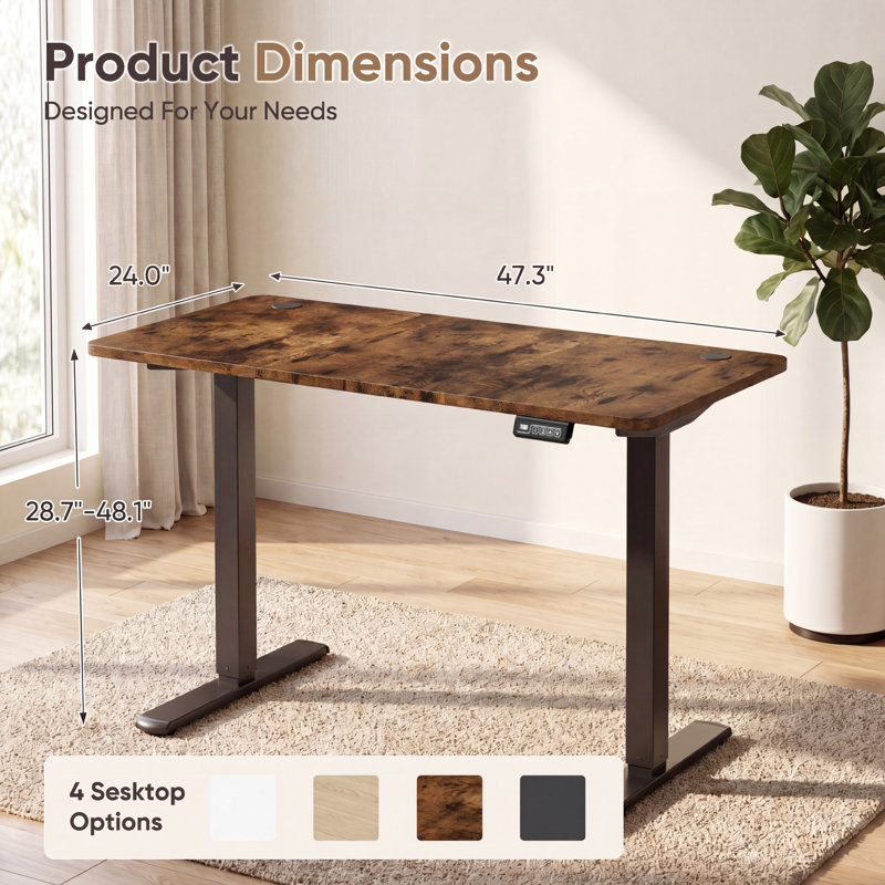 Putnam Height Adjustable Standing Desks, Brown/Black, 48" H x 47.25" W x 23.62" D
