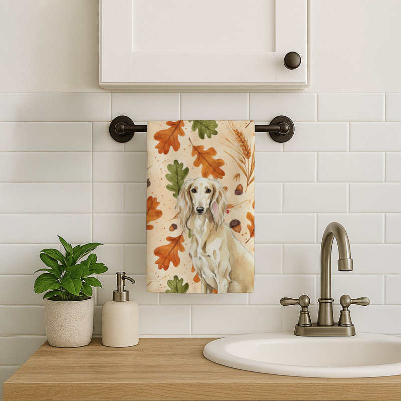 Cream Saluki Heirloom Fall Kitchen Towel, Cream Saluki