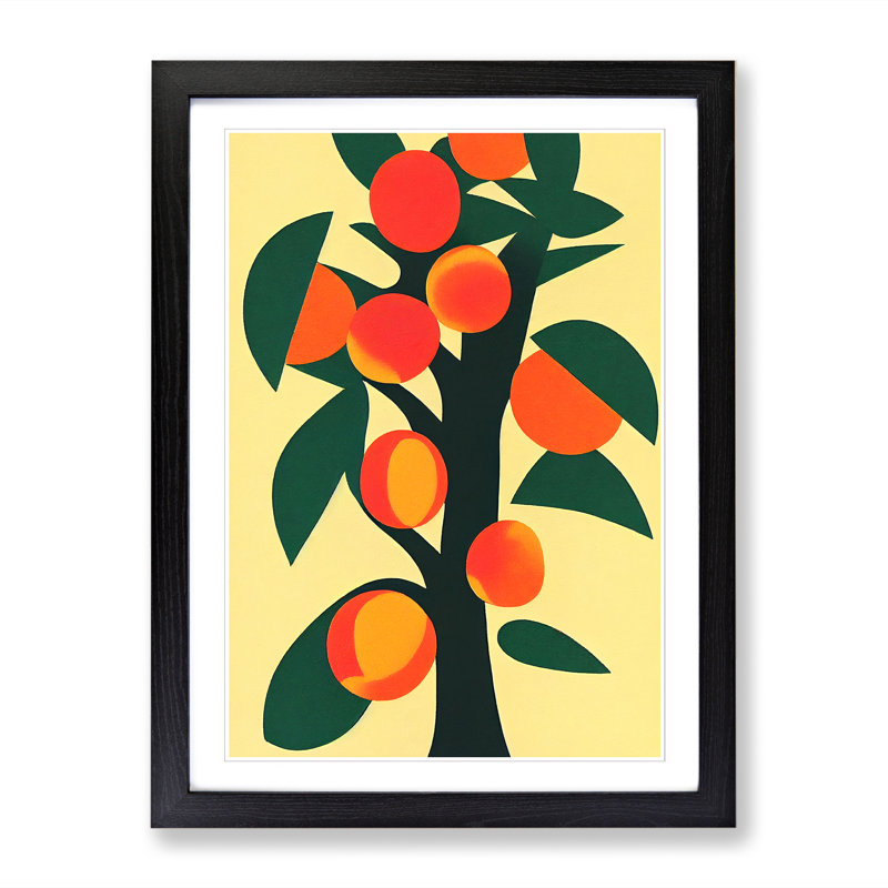 FRM-V0523-26X Abstract Peach Tree - Single Picture Frame Print, 34cm H x 25cm W x 2cm D, Walnut Framed