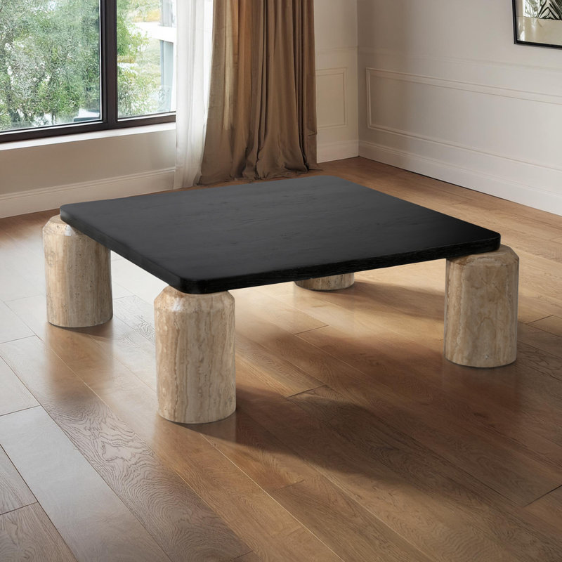 Table basse Ferrara, Noir, Travertin beige