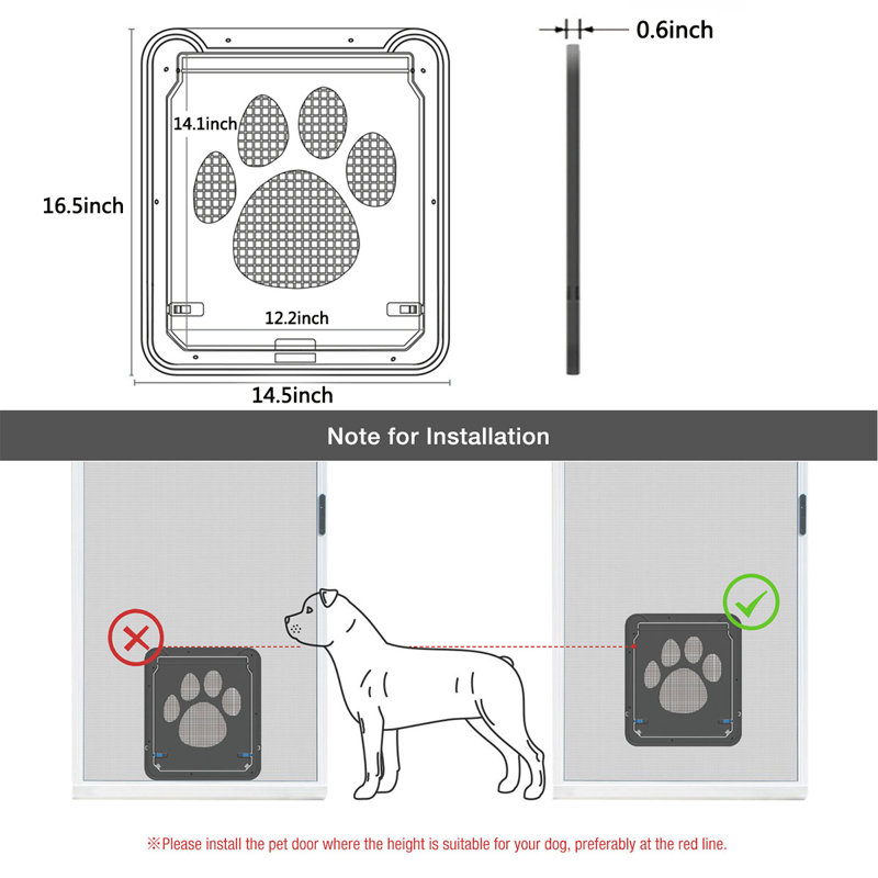 Porte coulissante pour chien et chat, H 16,5 po x l 14,5 po x P 0,6 po