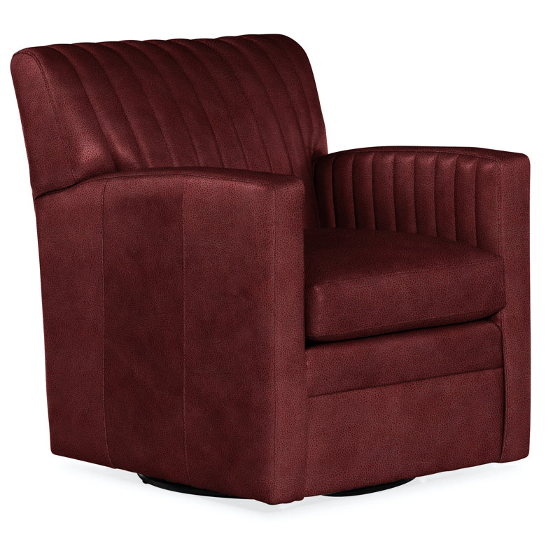 Barnabus Swivel Club Chair, Corinthian Cherry Genuine Leather