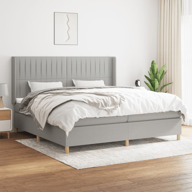 Alseepa Fabric Bed with Mattress, Light Grey/Gold