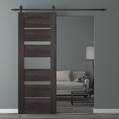 Avon 80'' Solid + Manufactured Wood Paneled without Installation Hardware Kit Barn Door