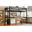 Structure de lit mezzanine double en métal robuste avec prises de courant intégrées et éclairage DEL, noir profond, peu encombrant-129769846