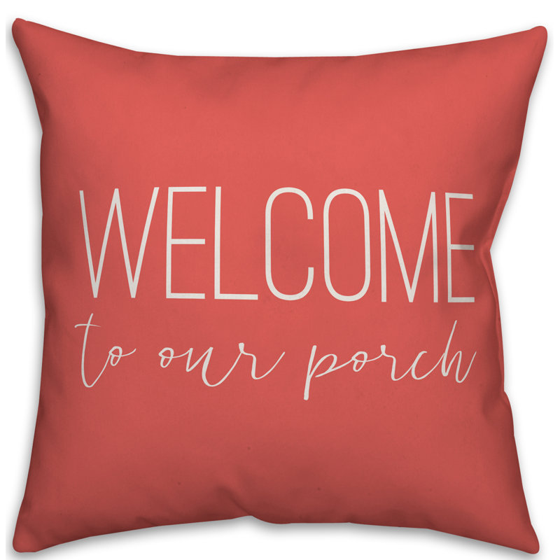 Textual Outdoor Throw Pillow, 18" H x 18" W, Coral