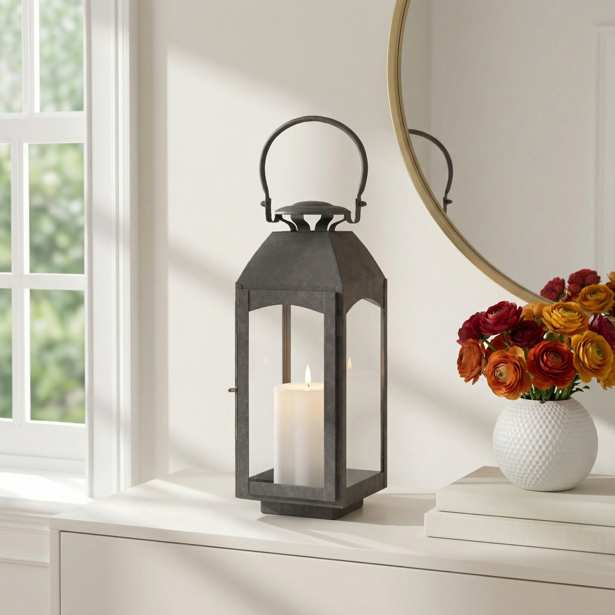 Furlane Iron Tabletop Lantern, Gray, 20.5" H x 7.75" W x 7.75" D