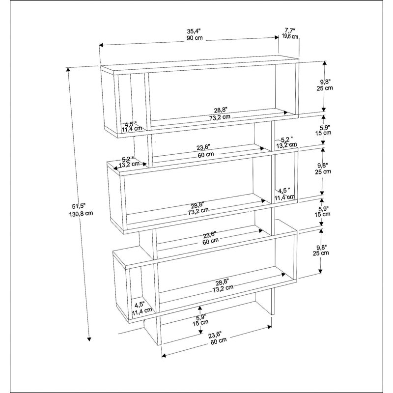 Jaquarion 130.8cm H x 90cm W Geometric Bookcase