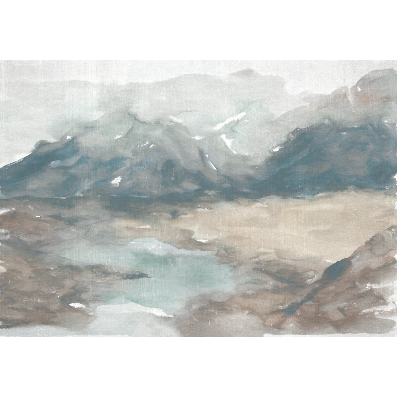 Dark Teal Landscape - Painting Print, 30cm H x 46cm W, Black Floater Framed