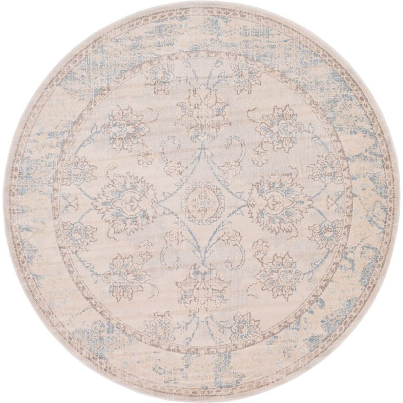 Tapis à motif oriental beige / bleu Iyanna, Rond 6 pi