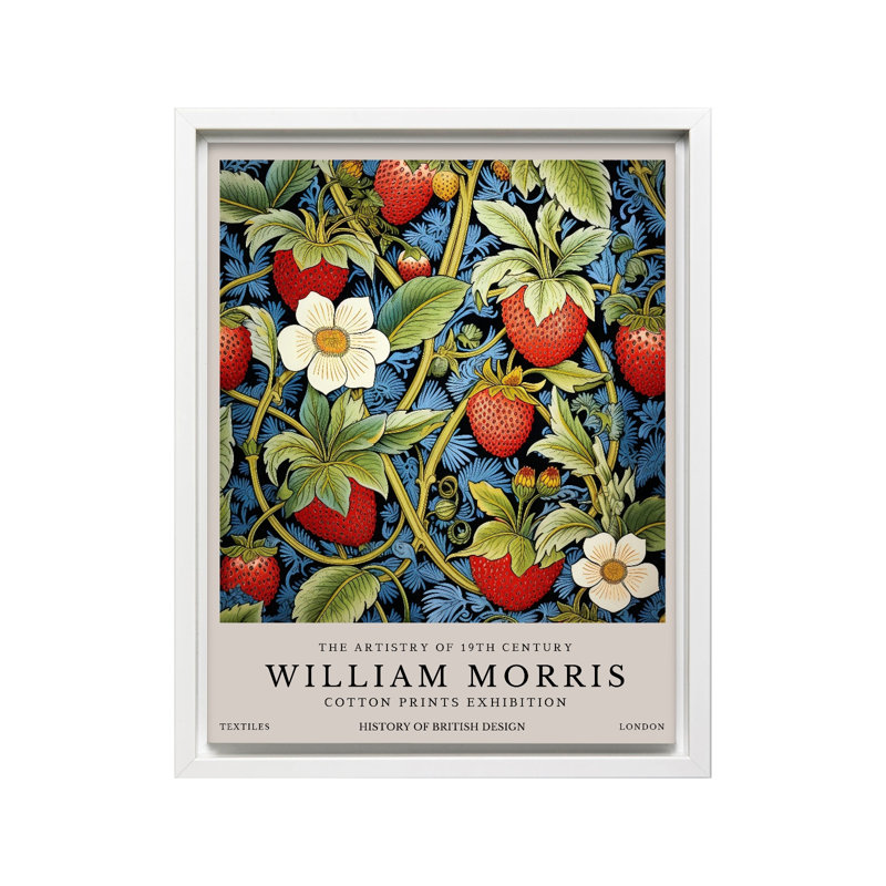 William Morris - Fraises No2, Canvas, 18"H x 24"W, White Framed