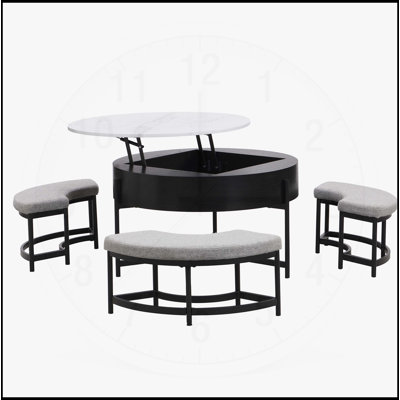 Modern Round Lift-Top Coffee Table with Storage & 3 Ottoman,  Perfect for Stylish and Functional Living Spaces