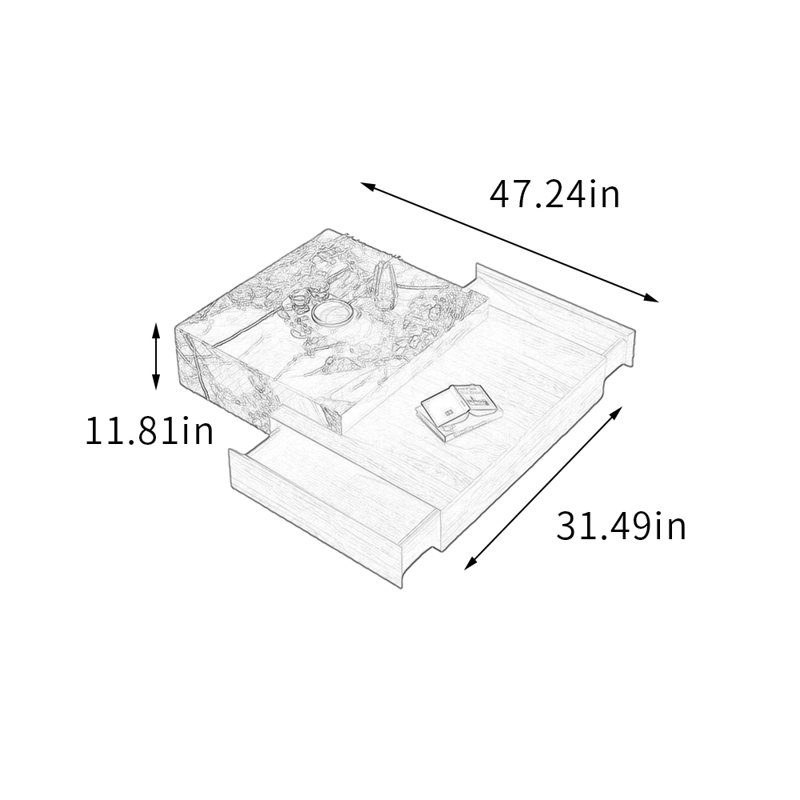 Table basse avec rangement en ardoise et bois Simplicity, 11.81" H x 47.24" L x 31.49" W, Brun noix / noir